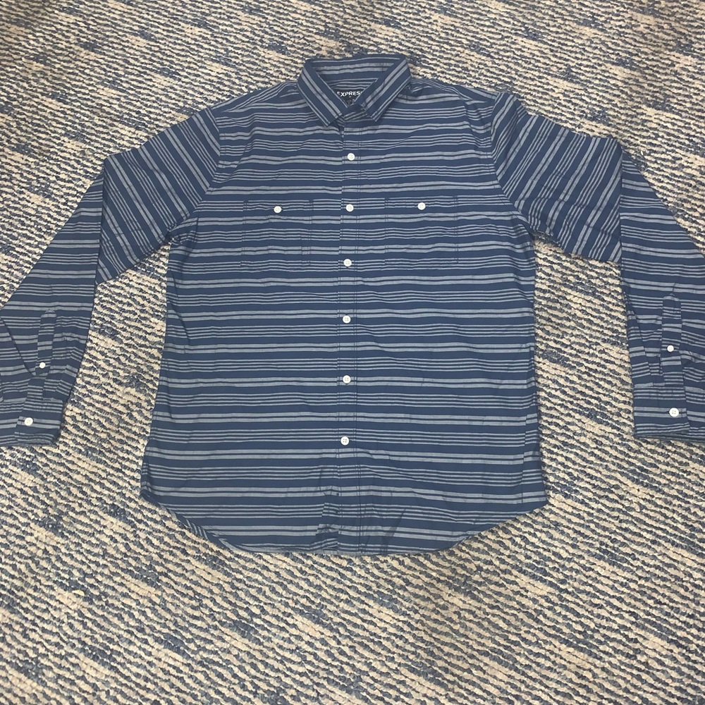 Express Blue Striped Lon Sleeve Shirt